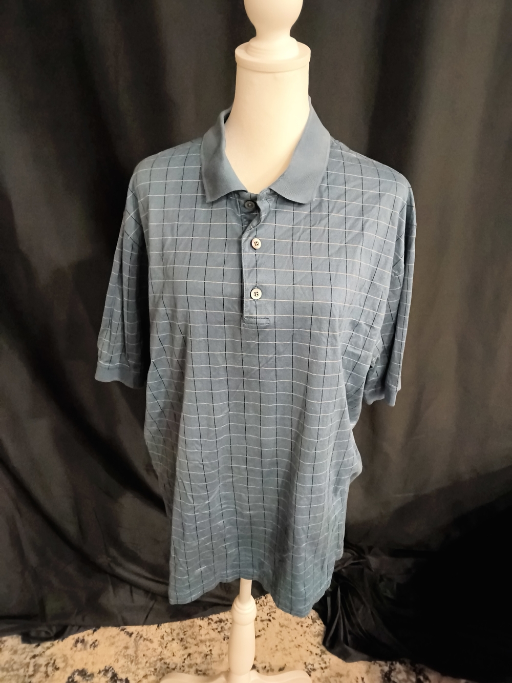 John Ashford Slate Blue Grid Polo